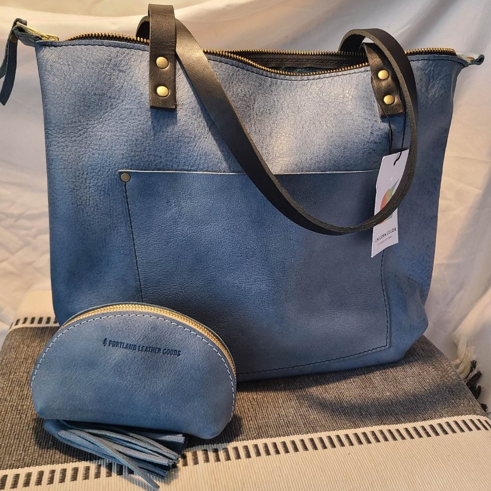 Portland Leather goods Medium Zip Tote with matching Taco Tassel Pouch - INDIGO